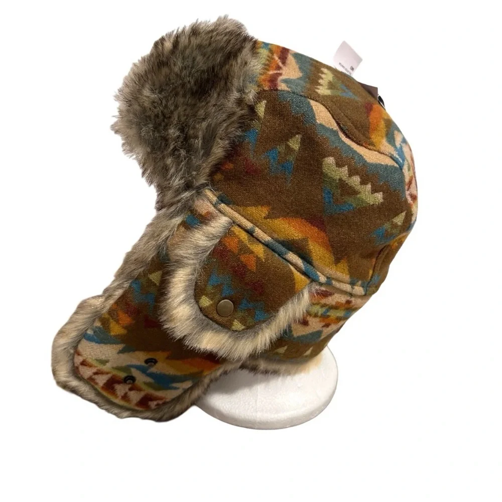 Pendleton 100% Wool Faux Fur Trapper Hat Solstice Canyon Southwestern MED unisex